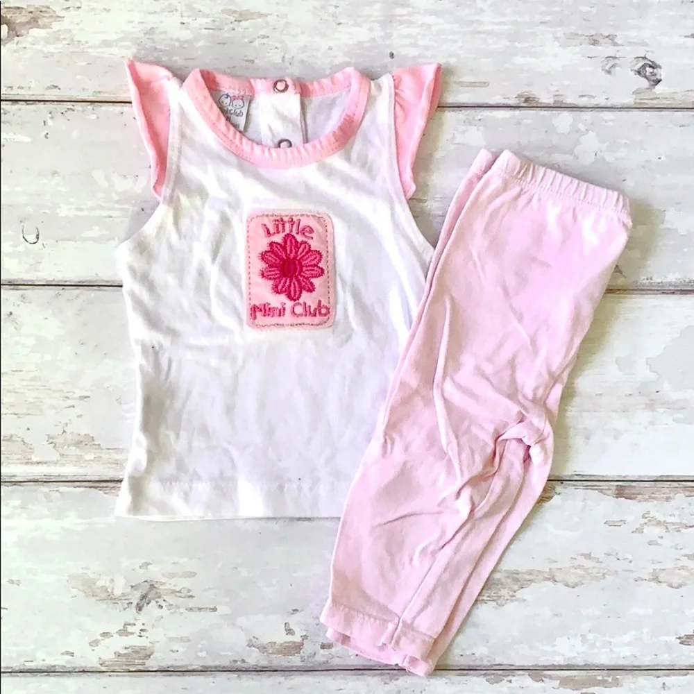Baby Girl 3-6m Outfit Leggings Tank Top Pink White Shirt 2pc Set 3m 6m
